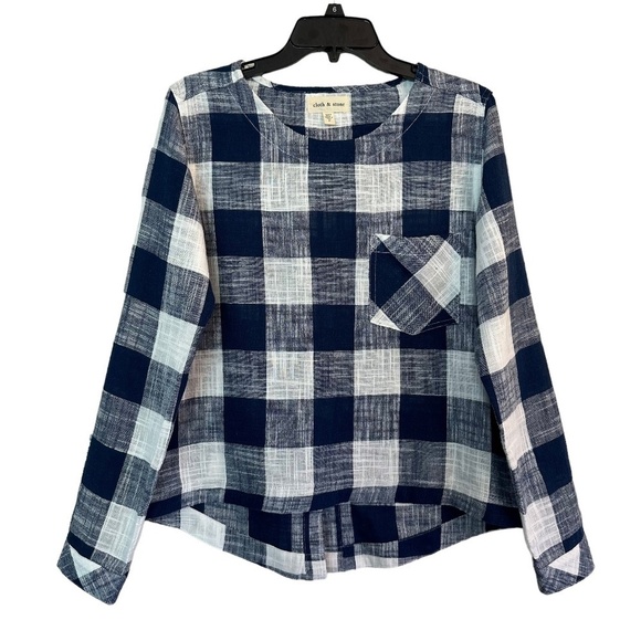 Cloth & Stone Plaid Linen Blend Long Sleeve Blouse Back button detail Women's  S - Picture 9 of 16